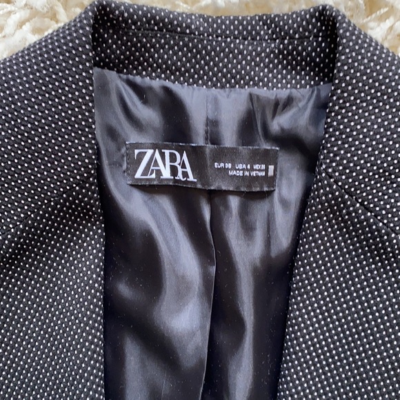 SIZE 4 ZARA NAVY BLUE POLKA DOT BLAZER - Picture 2 of 4